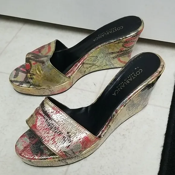 Graffiti wedge sandals unique heels artsy