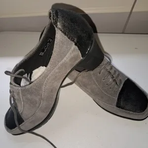 Gray and Black Suede Lace-Up Shoes