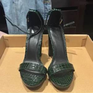 Green Crocodile-Embossed Women's Heels