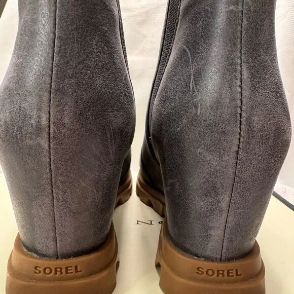 Grey Sorel distressed brushed leather hidden wedge boot size 7.5 streetwear