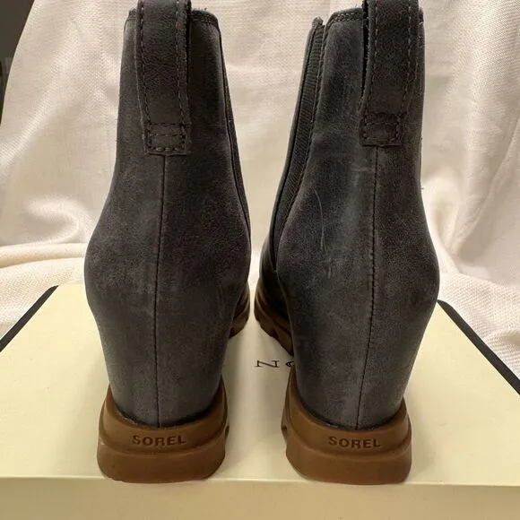 Grey Sorel distressed brushed leather hidden wedge boot size 7.5 streetwear