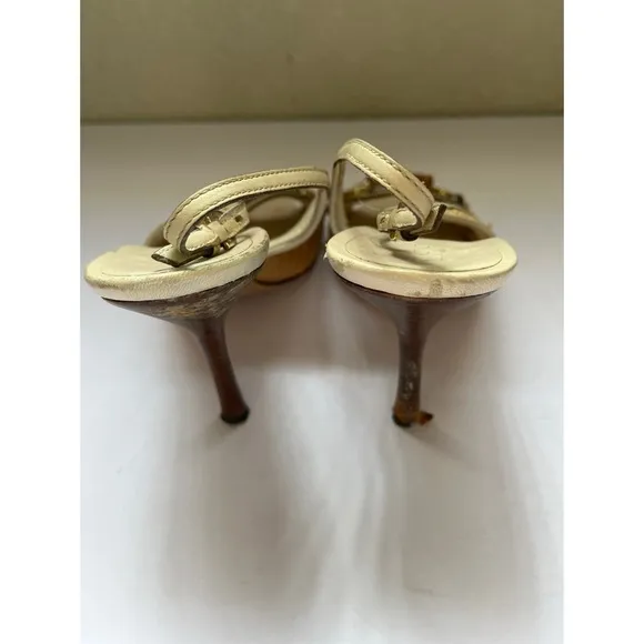 Gucci Bamboo Leather Raffia Horsebit Slingback Sandals Women’s Size 8B