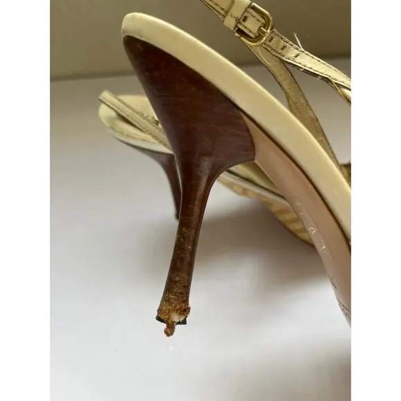 Gucci Bamboo Leather Raffia Horsebit Slingback Sandals Women’s Size 8B