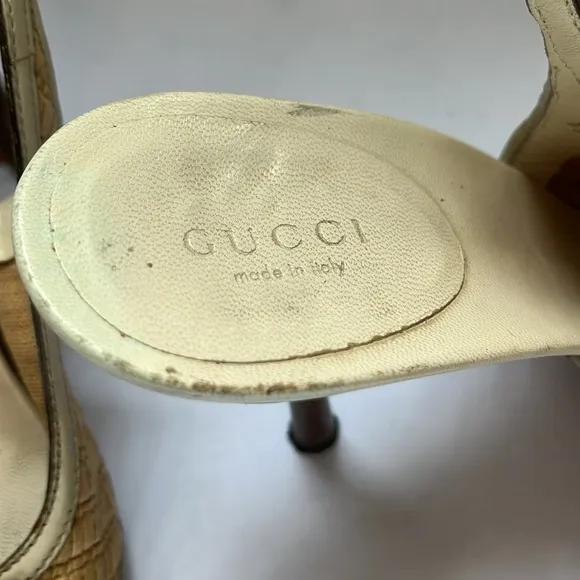 Gucci Bamboo Leather Raffia Horsebit Slingback Sandals Women’s Size 8B