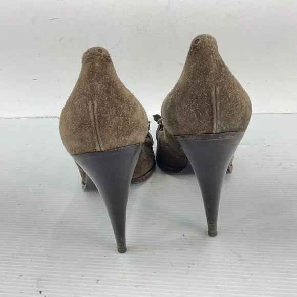 Gucci Brown Suede Leather Horse Bit Heels Loafer Pumps Women’s Size 11 Preowned