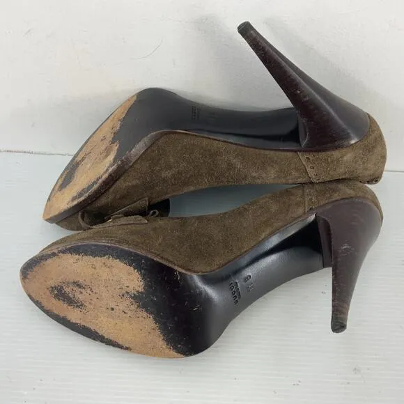 Gucci Brown Suede Leather Horse Bit Heels Loafer Pumps Women’s Size 11 Preowned