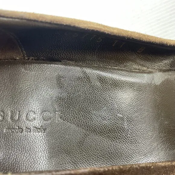 Gucci Brown Suede Leather Horse Bit Heels Loafer Pumps Women’s Size 11 Preowned