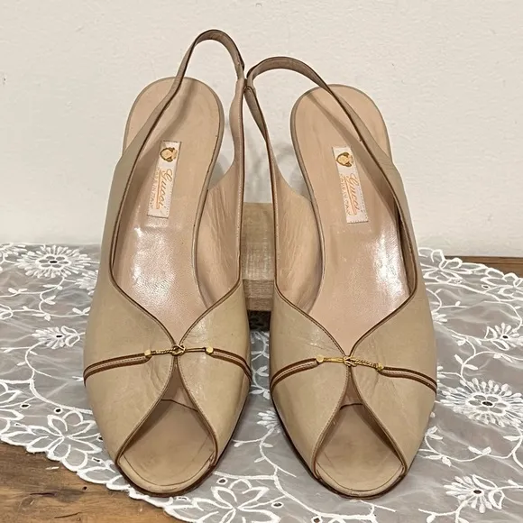 Gucci Leather Sling Back Peep Toe Shoes