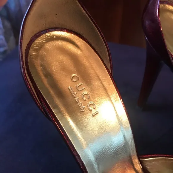 Gucci Red and Gold ankle strap heels