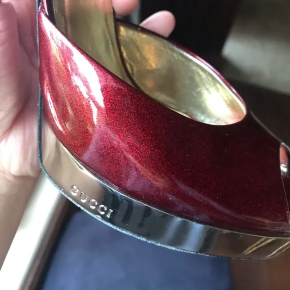 Gucci Red and Gold ankle strap heels
