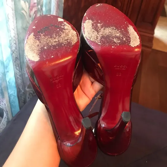 Gucci Red and Gold ankle strap heels