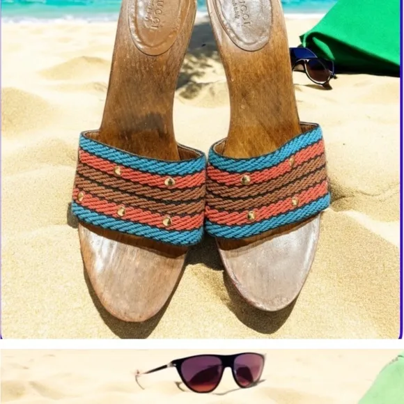 Gucci Vintage Wooden Wedge Sandals 10