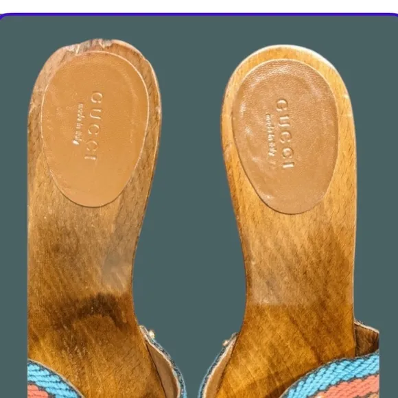 Gucci Vintage Wooden Wedge Sandals 10