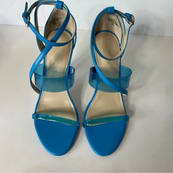 Guess Felecia Blue Transparent 4 Inch Heeled Sandals Size 7.5