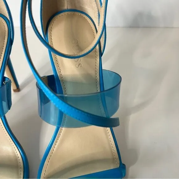 Guess Felecia Blue Transparent 4 Inch Heeled Sandals Size 7.5