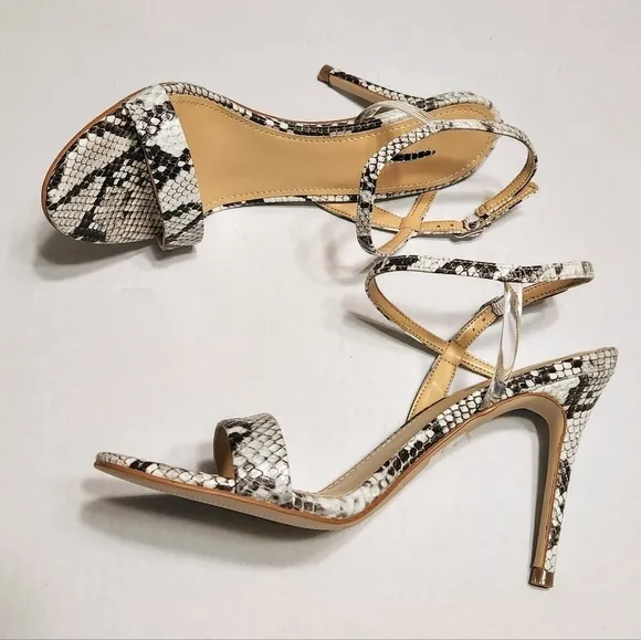 Guess Kabelle NEW Faux Python Ankle Strap Stiletto Heel Sandals Black/Grey 7.5