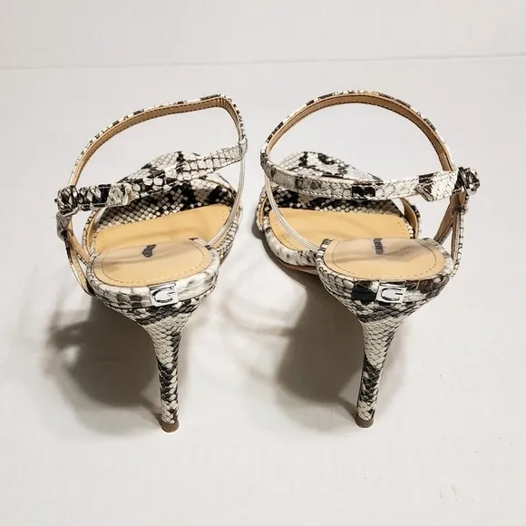 Guess Kabelle NEW Faux Python Ankle Strap Stiletto Heel Sandals Black/Grey 7.5