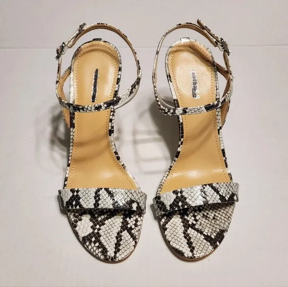 Guess Kabelle NEW Faux Python Ankle Strap Stiletto Heel Sandals Black/Grey 7.5