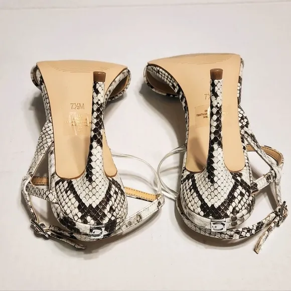 Guess Kabelle NEW Faux Python Ankle Strap Stiletto Heel Sandals Black/Grey 7.5