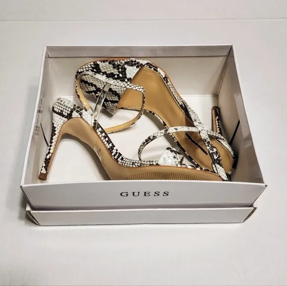 Guess Kabelle NEW Faux Python Ankle Strap Stiletto Heel Sandals Black/Grey 7.5