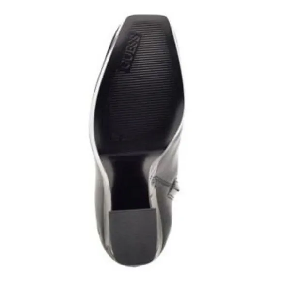 GUESS Womens Black 1-1/2&quot; Platform Logo Byra  Toe Block Heel Booties shoes 9.5