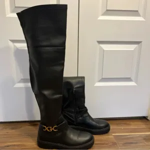 Guess Womens Jellio Black Block Heel Knee-High Boots 8.5 M