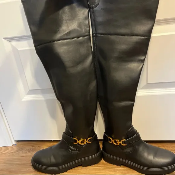 Guess Womens Jellio Black Block Heel Knee-High Boots 8.5 M