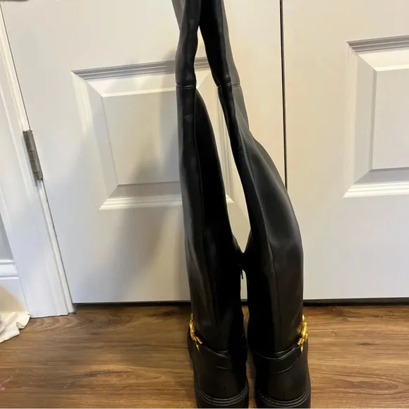 Guess Womens Jellio Black Block Heel Knee-High Boots 8.5 M
