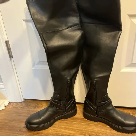 Guess Womens Jellio Black Block Heel Knee-High Boots 8.5 M