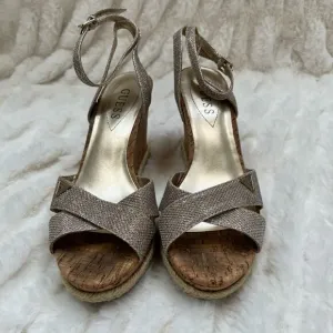 Guess Gold Metallic Wedge Sandals, Size 8