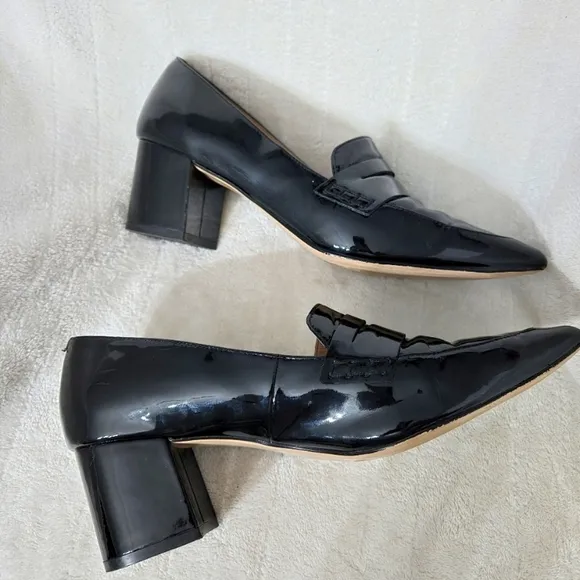 HALOGEN Corpcore Black Pointed Toe Patent Leather Block Heel Pump Size 8.5