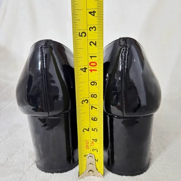 HALOGEN Corpcore Black Pointed Toe Patent Leather Block Heel Pump Size 8.5