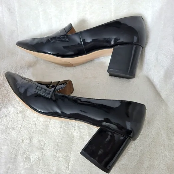 HALOGEN Corpcore Black Pointed Toe Patent Leather Block Heel Pump Size 8.5