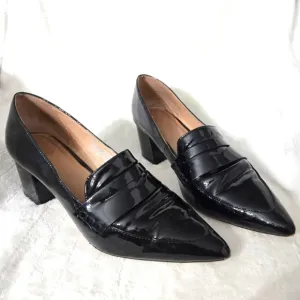 HALOGEN Corpcore Black Pointed Toe Patent Leather Block Heel Pump Size 8.5