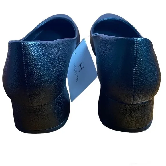 Halston Black Almond Toe Block Heel Shoes Size 7.5