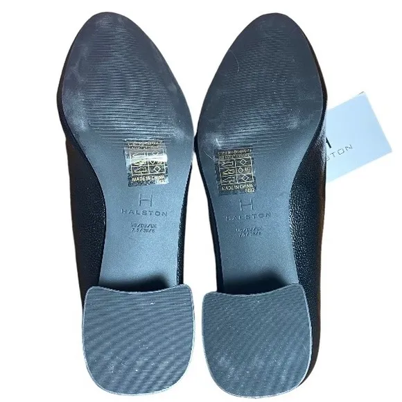Halston Black Almond Toe Block Heel Shoes Size 7.5