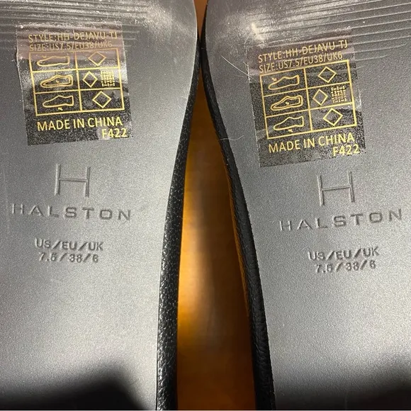 Halston Black Almond Toe Block Heel Shoes Size 7.5