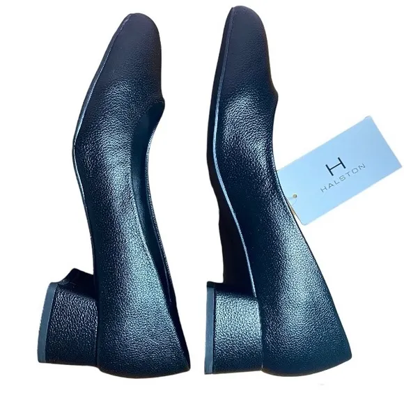 Halston Black Almond Toe Block Heel Shoes Size 7.5