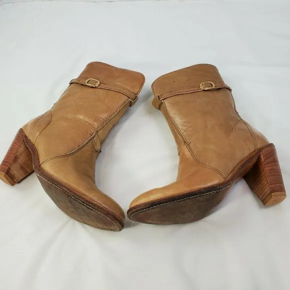Handcrafted Womens Camel Leather Boots Size 7