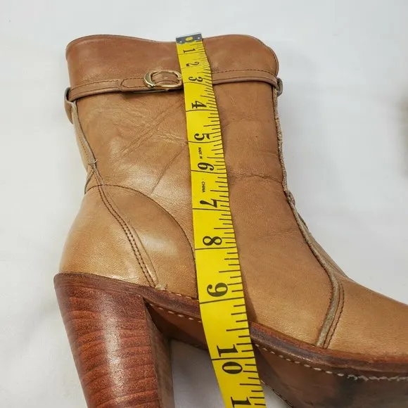 Handcrafted Womens Camel Leather Boots Size 7