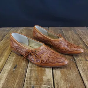 Handmade Tooled Womens Leather Loafers Size 6 Flores Shoes