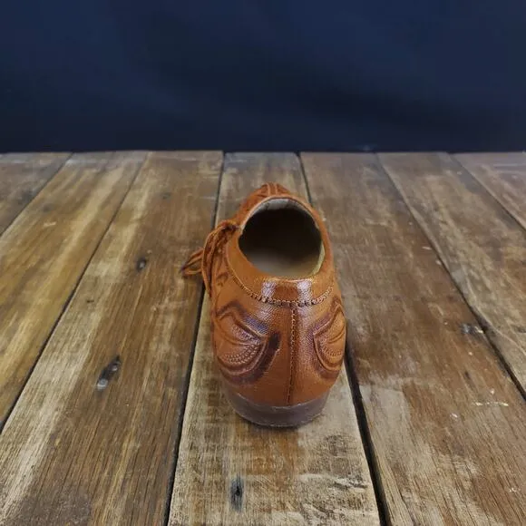 Handmade Tooled Womens Leather Loafers Size 6 Flores Shoes