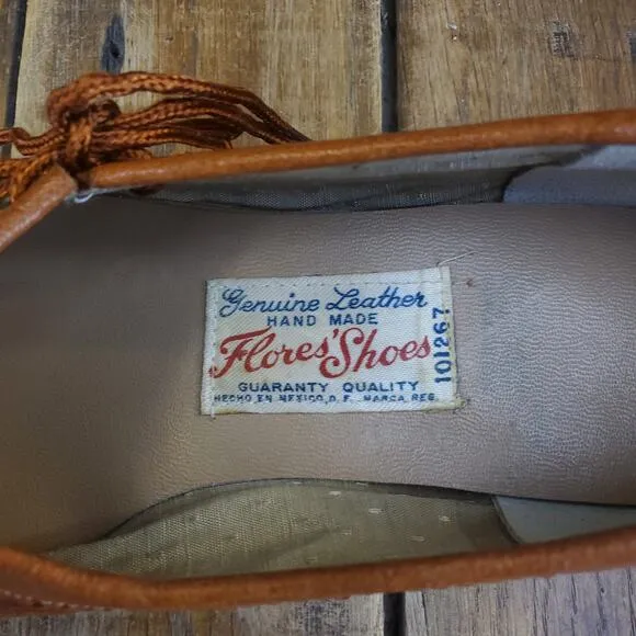Handmade Tooled Womens Leather Loafers Size 6 Flores Shoes