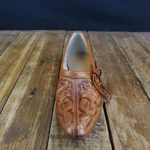 Handmade Tooled Womens Leather Loafers Size 6 Flores Shoes