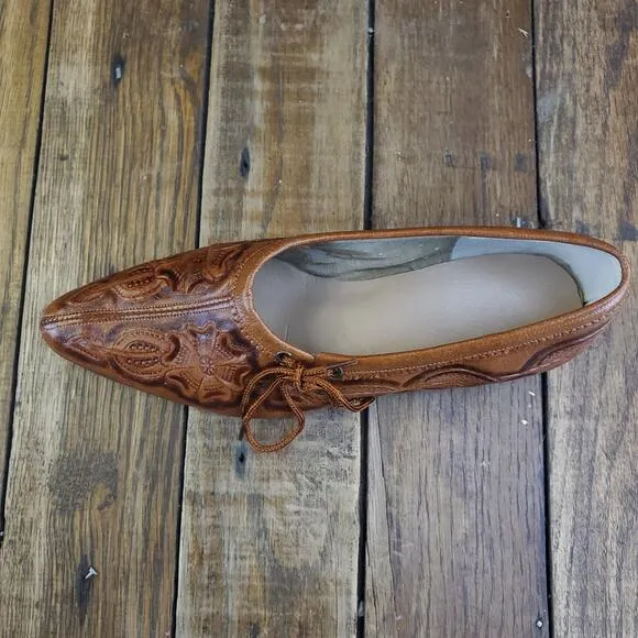 Handmade Tooled Womens Leather Loafers Size 6 Flores Shoes