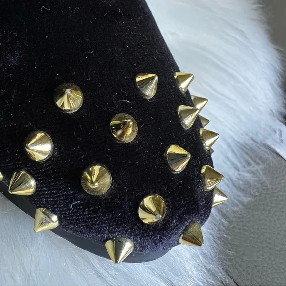 Harpelunde Spikes Velvet Loafers Sz 7 Wedding Shoes Animal Buckle  Velour Black