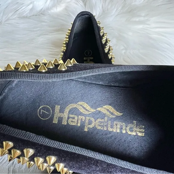 Harpelunde Spikes Velvet Loafers Sz 7 Wedding Shoes Animal Buckle  Velour Black