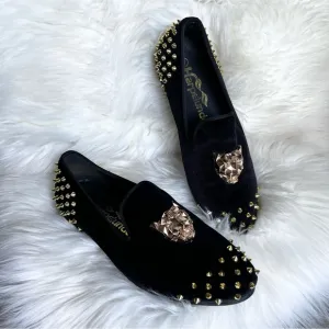 Harpelunde Spikes Velvet Loafers Sz 7 Wedding Shoes Animal Buckle  Velour Black