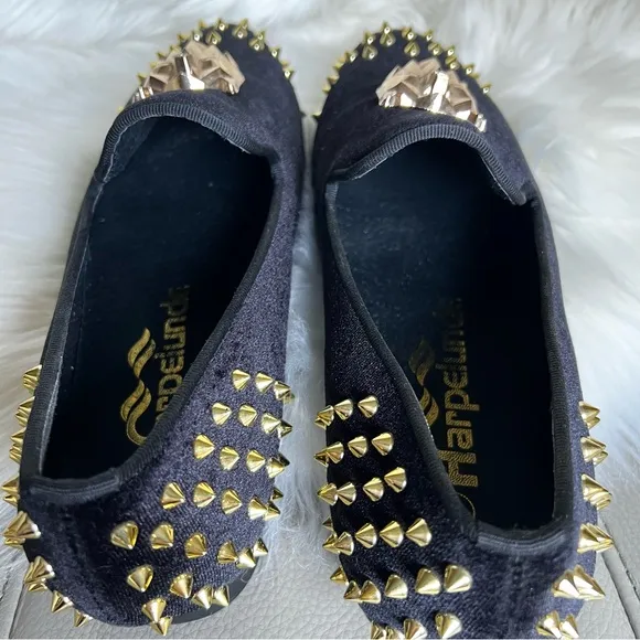 Harpelunde Spikes Velvet Loafers Sz 7 Wedding Shoes Animal Buckle  Velour Black