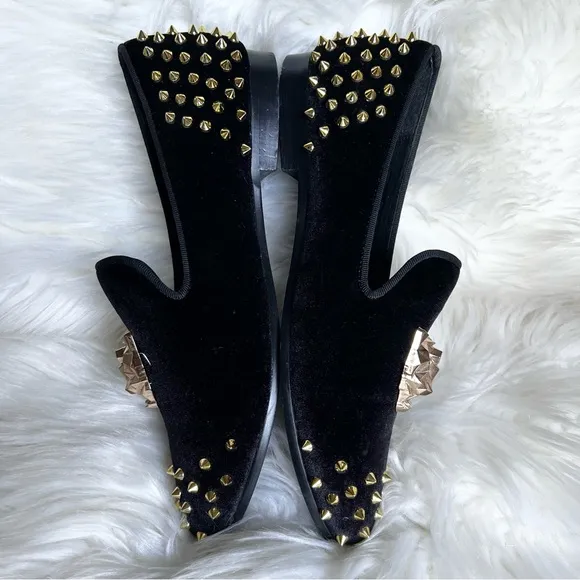 Harpelunde Spikes Velvet Loafers Sz 7 Wedding Shoes Animal Buckle  Velour Black